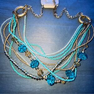 PRIZMA NECKLACE W/Multi strand mixed Media Beaded Necklace w/Gold Accents NWT!